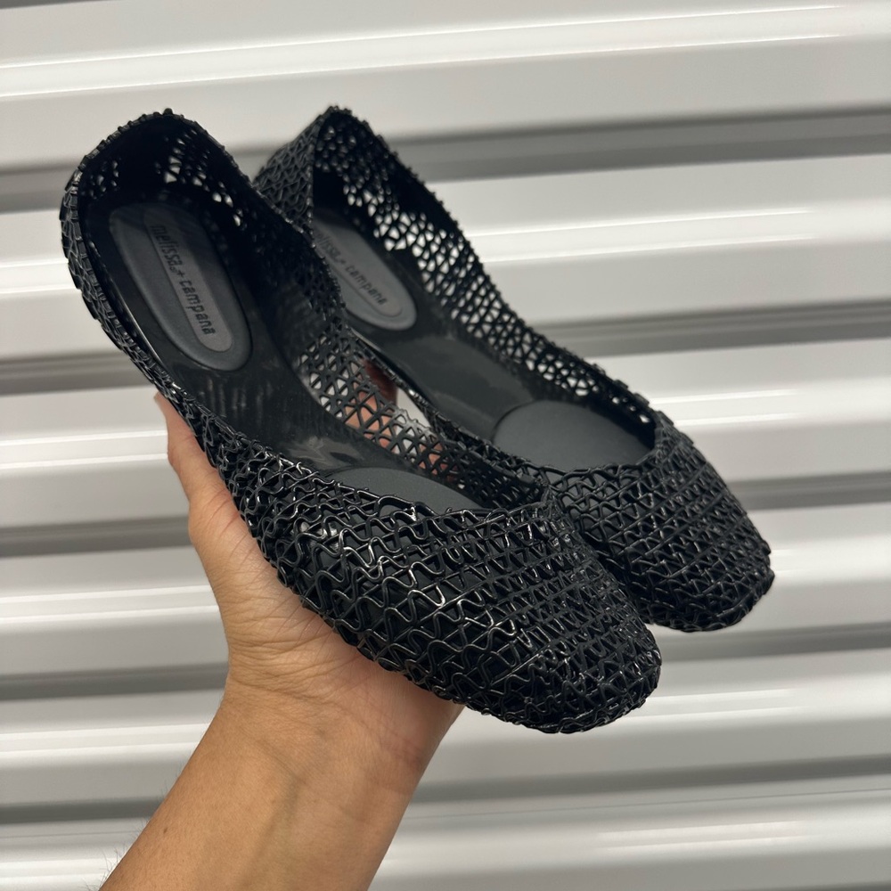 Melissa Women's Black Campana Zig Zag Flats